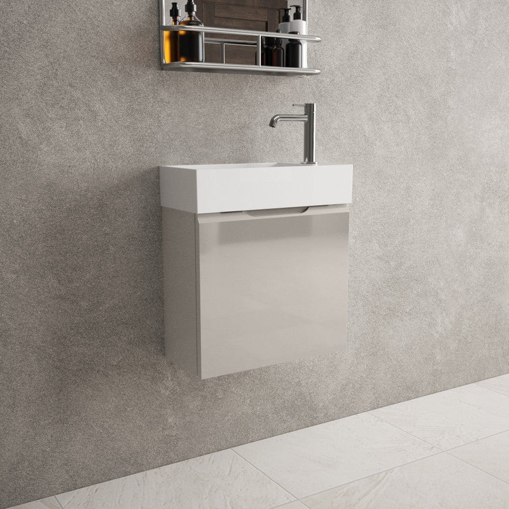 Tasca Single Door Vanity Unit With Beyondstone Basin - Gloss Cashmere 450mm