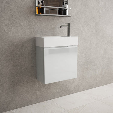 Tasca Single Door Vanity Unit With Beyondstone Basin - Gloss Dove 450mm