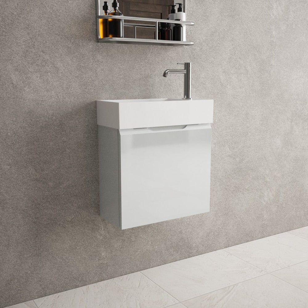 Tasca Single Door Vanity Unit With Beyondstone Basin - Gloss Dove 450mm