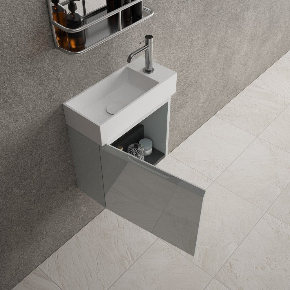 Tasca Single Door Vanity Unit With Beyondstone Basin - Gloss Dove 450mm