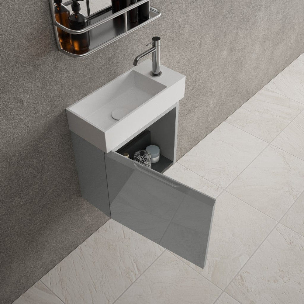 Tasca Single Door Vanity Unit With Beyondstone Basin - Gloss Dust 450mm