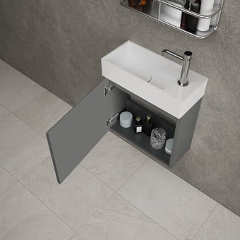 Tasca Single Door Vanity Unit With Beyondstone Basin - Gloss Dust 450mm