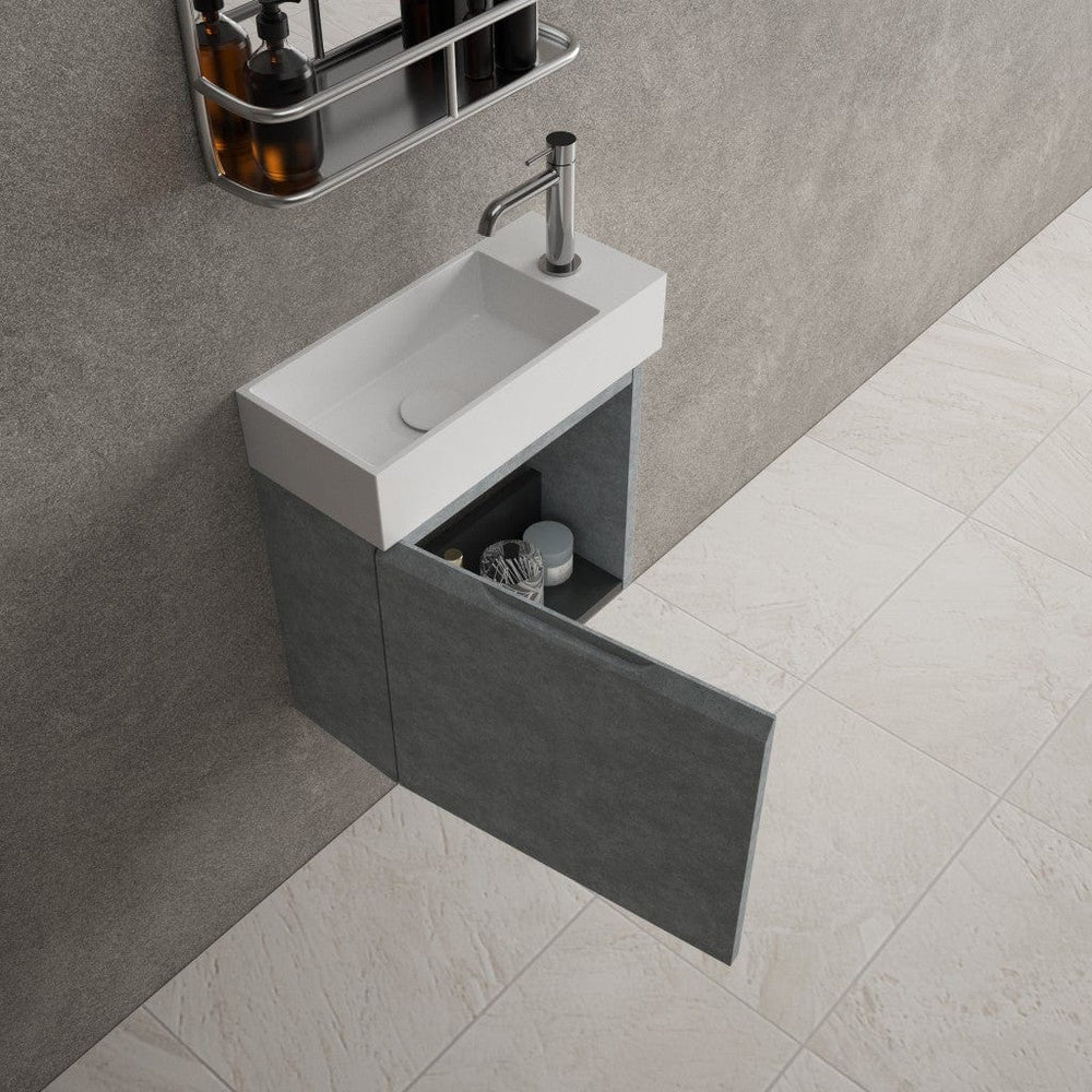 Tasca Single Door Vanity Unit With Beyondstone Basin - Light Concrete 450mm
