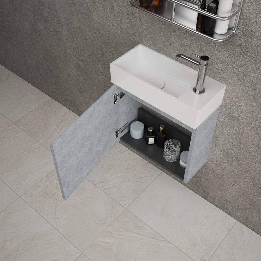 Tasca Single Door Vanity Unit With Beyondstone Basin - Light Concrete 450mm