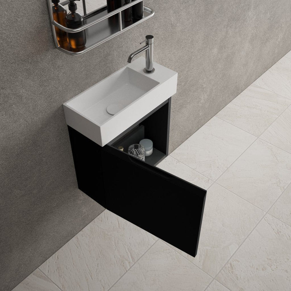 Tasca Single Door Vanity Unit With Beyondstone Basin - Matt Black 450mm