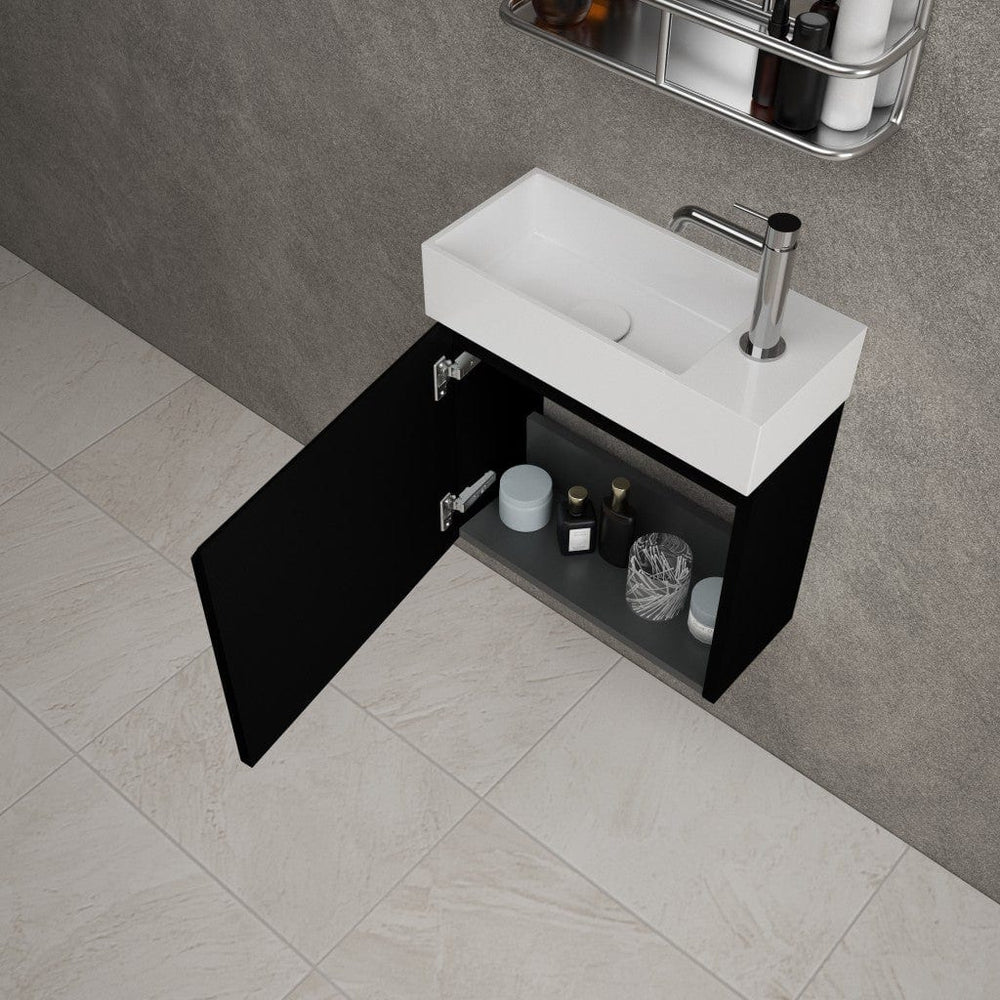 Tasca Single Door Vanity Unit With Beyondstone Basin - Matt Black 450mm