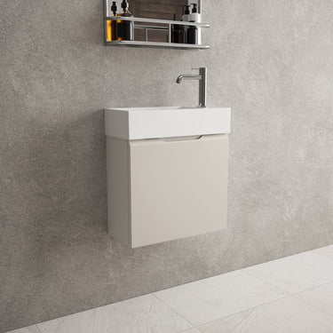 Tasca Single Door Vanity Unit With Beyondstone Basin - Matt Cashmere 450mm