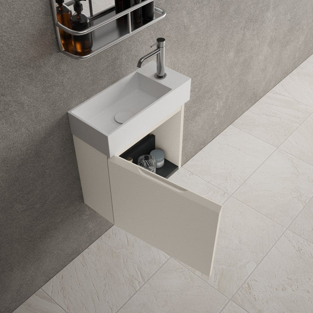 Tasca Single Door Vanity Unit With Beyondstone Basin - Matt Cashmere 450mm