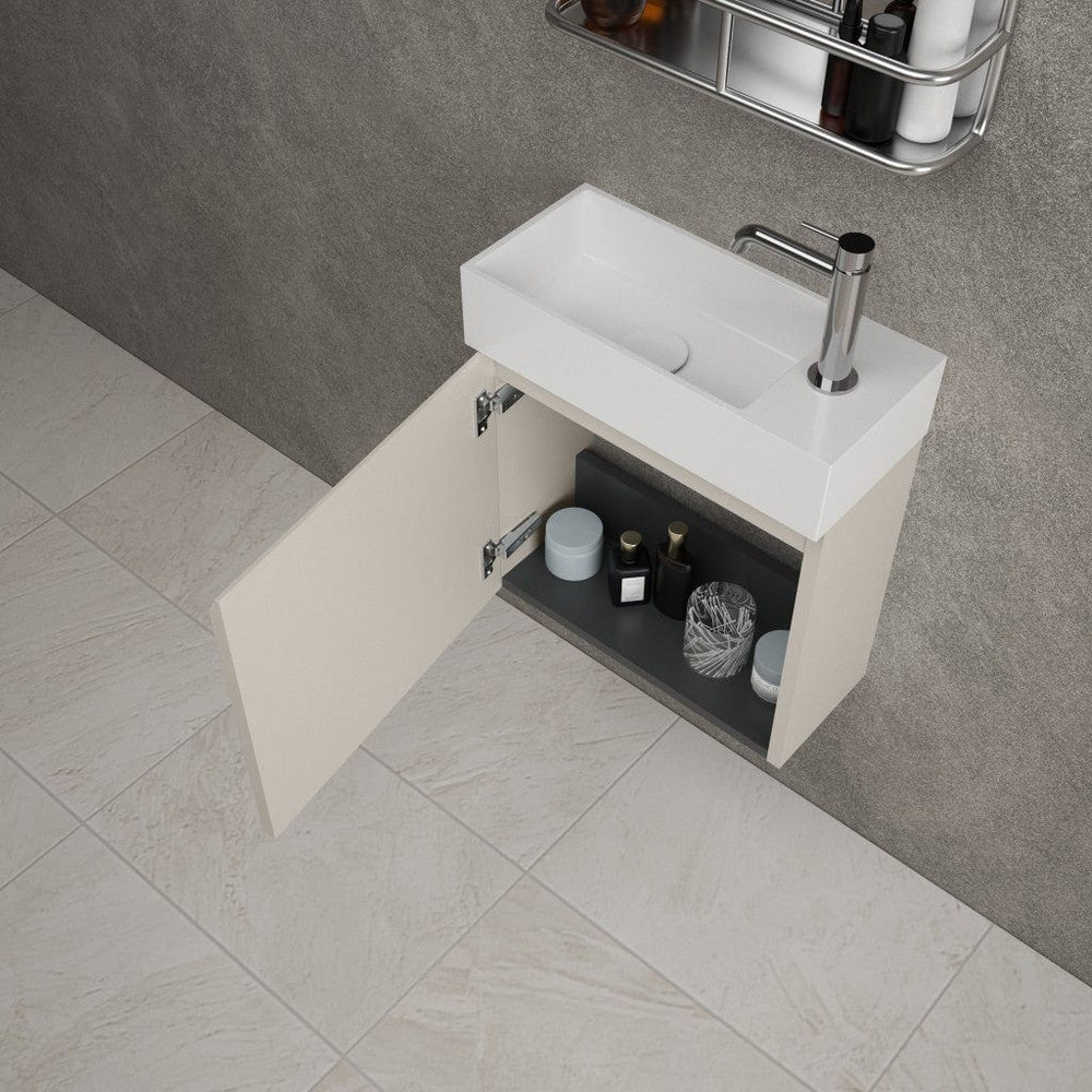Tasca Single Door Vanity Unit With Beyondstone Basin - Matt Cashmere 450mm