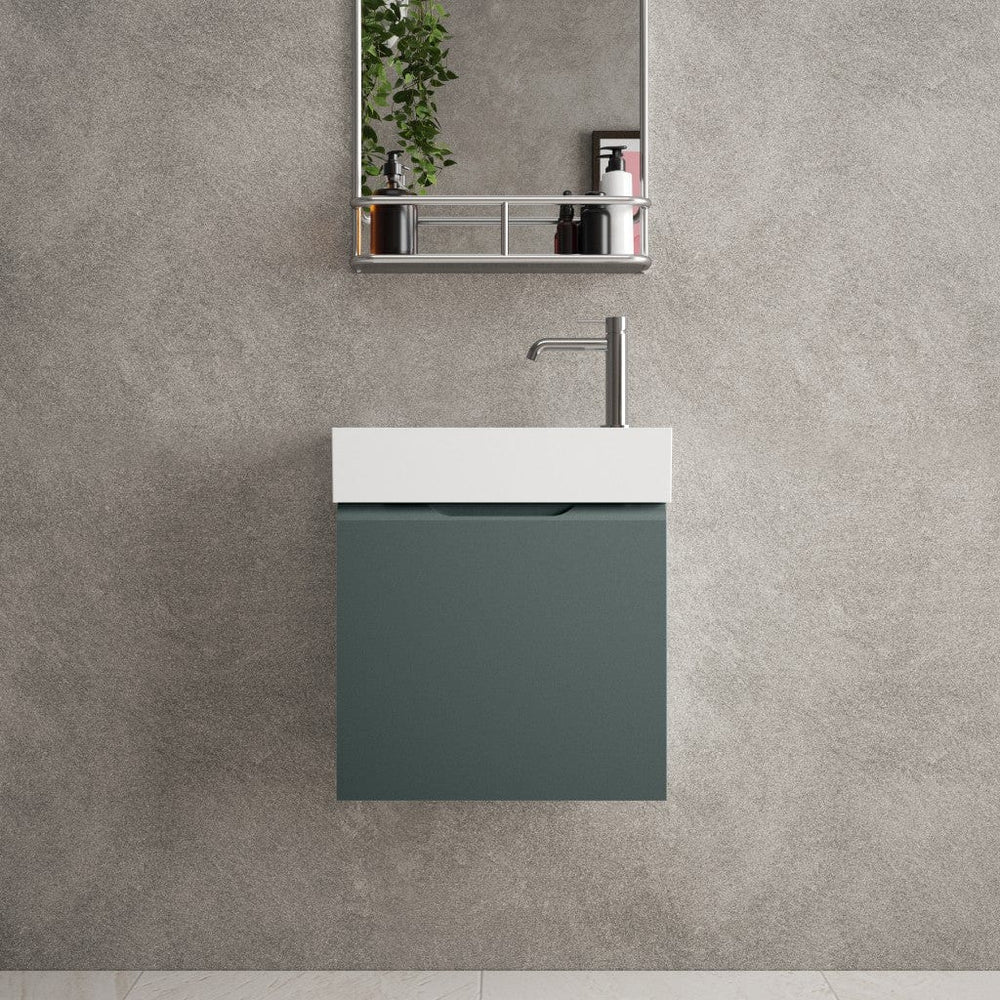 Tasca Single Door Vanity Unit With Beyondstone Basin - Matt Dark Green 450mm