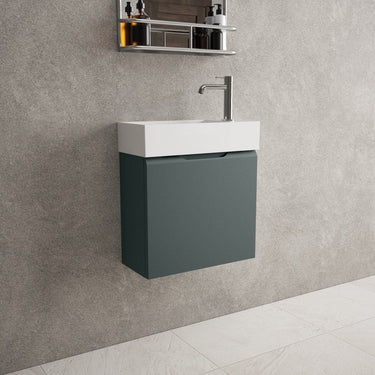 Tasca Single Door Vanity Unit With Beyondstone Basin - Matt Dark Green 450mm