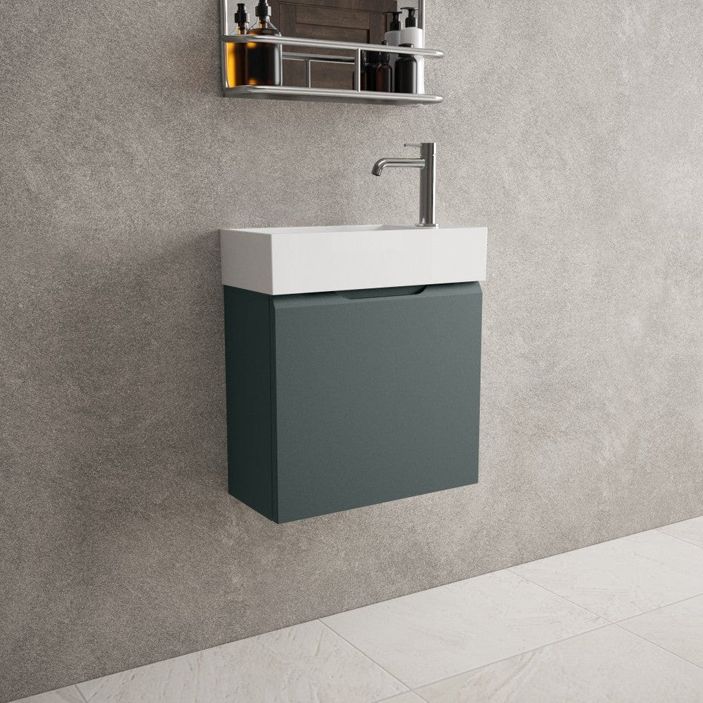 Tasca Single Door Vanity Unit With Beyondstone Basin - Matt Dark Green 450mm