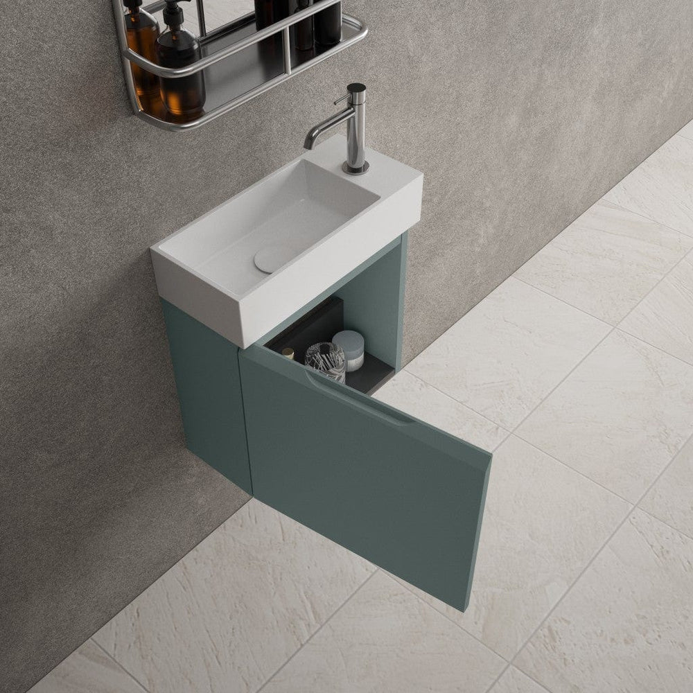Tasca Single Door Vanity Unit With Beyondstone Basin - Matt Dark Green 450mm