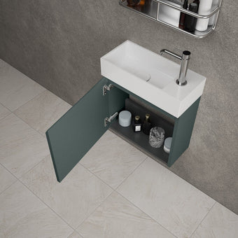 Tasca Single Door Vanity Unit With Beyondstone Basin - Matt Dark Green 450mm
