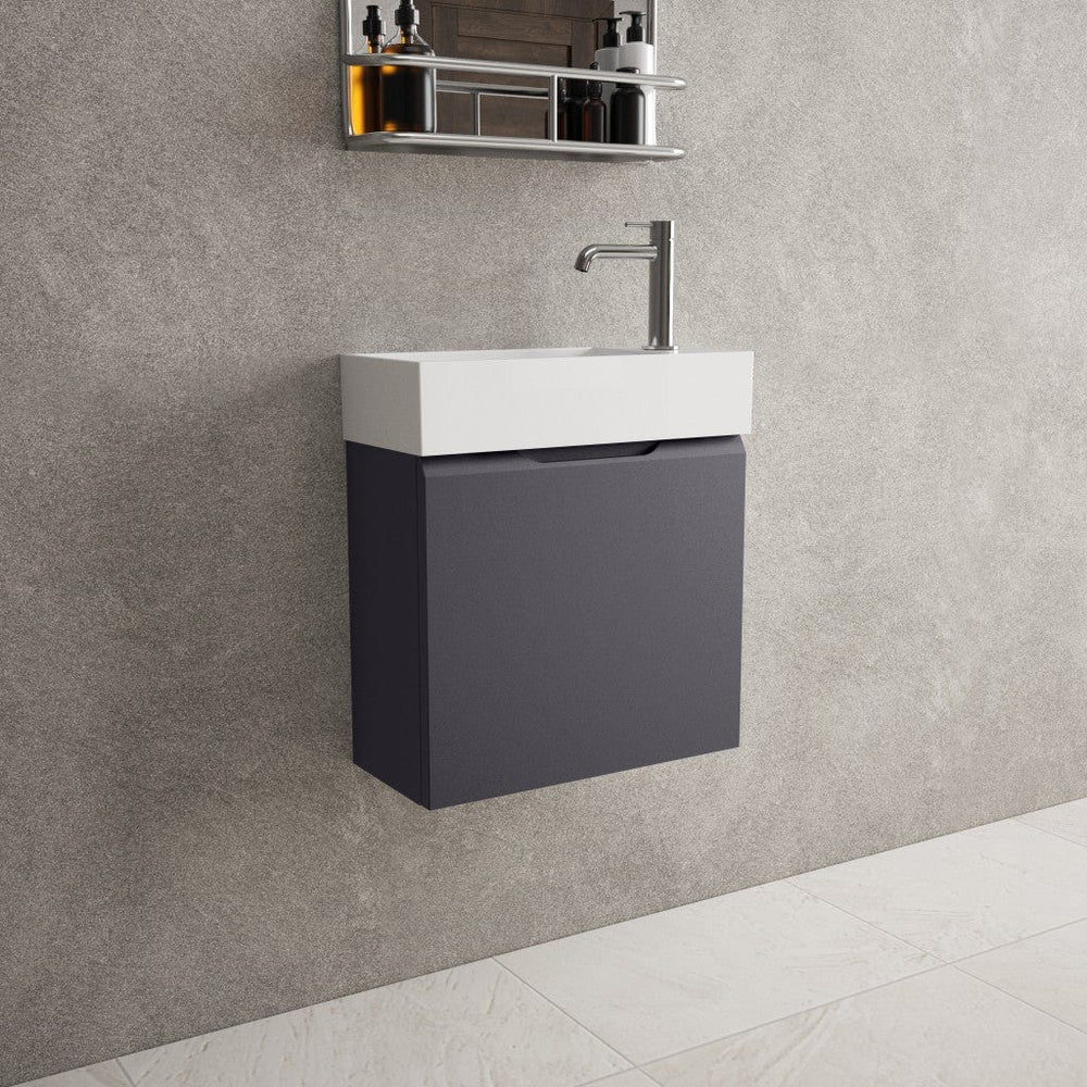 Tasca Single Door Vanity Unit With Beyondstone Basin - Matt Graphite 450mm
