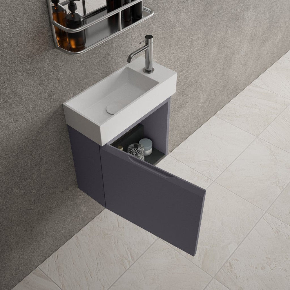 Tasca Single Door Vanity Unit With Beyondstone Basin - Matt Graphite 450mm