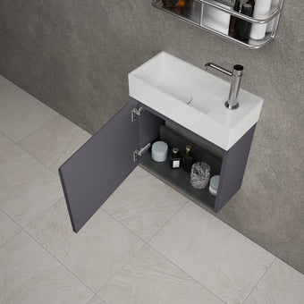 Tasca Single Door Vanity Unit With Beyondstone Basin - Matt Graphite 450mm
