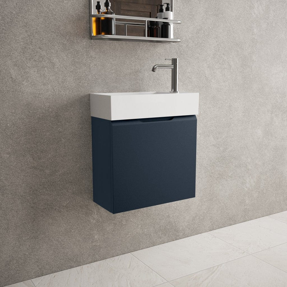 Tasca Single Door Vanity Unit With Beyondstone Basin - Matt Indigo 450mm