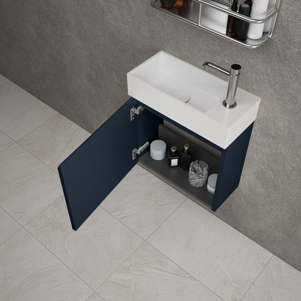Tasca Single Door Vanity Unit With Beyondstone Basin - Matt Indigo 450mm