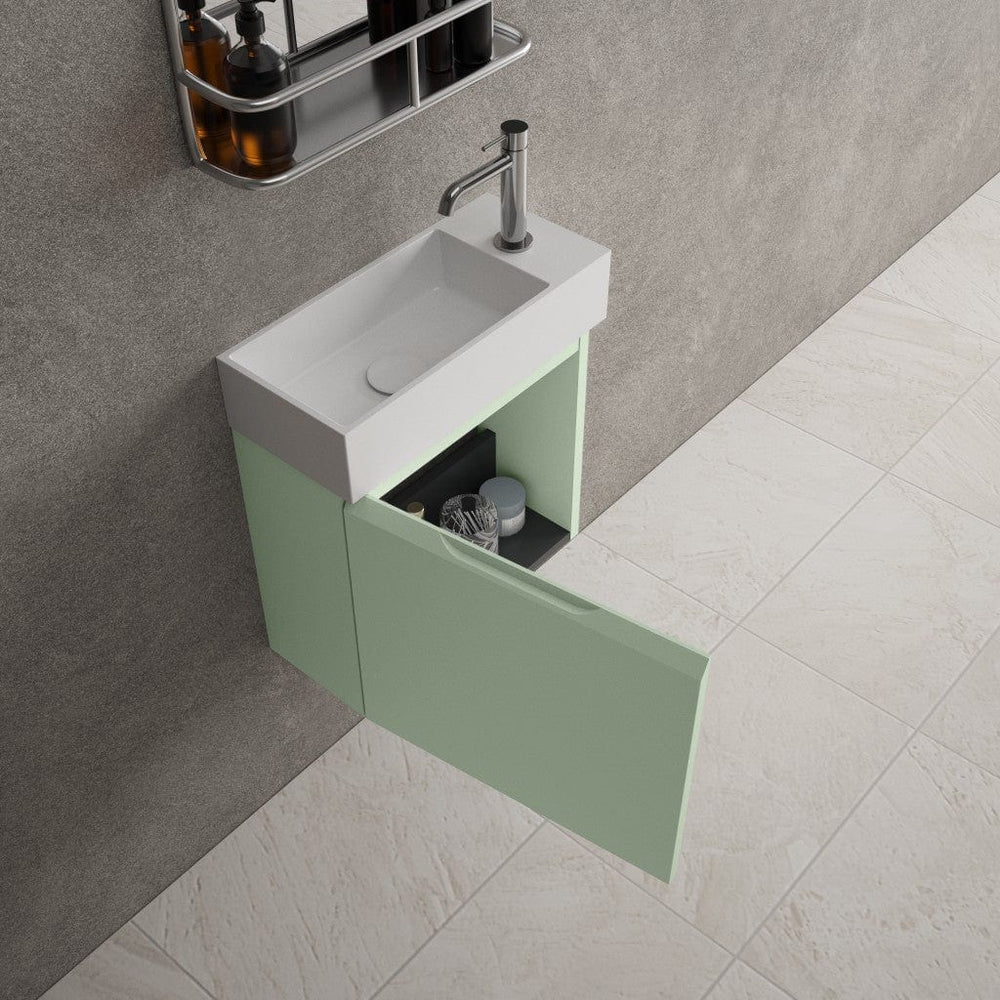 Tasca Single Door Vanity Unit With Beyondstone Basin - Matt Light Green 450mm