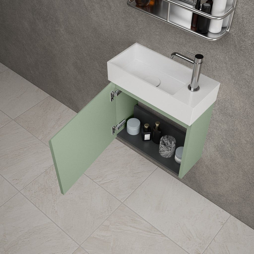 Tasca Single Door Vanity Unit With Beyondstone Basin - Matt Light Green 450mm