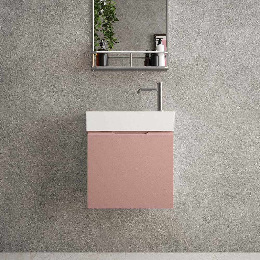 Tasca Single Door Vanity Unit With Beyondstone Basin - Matt Pink 450mm