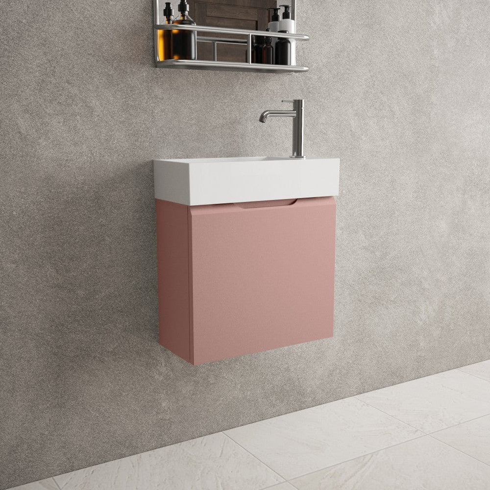 Tasca Single Door Vanity Unit With Beyondstone Basin - Matt Pink 450mm