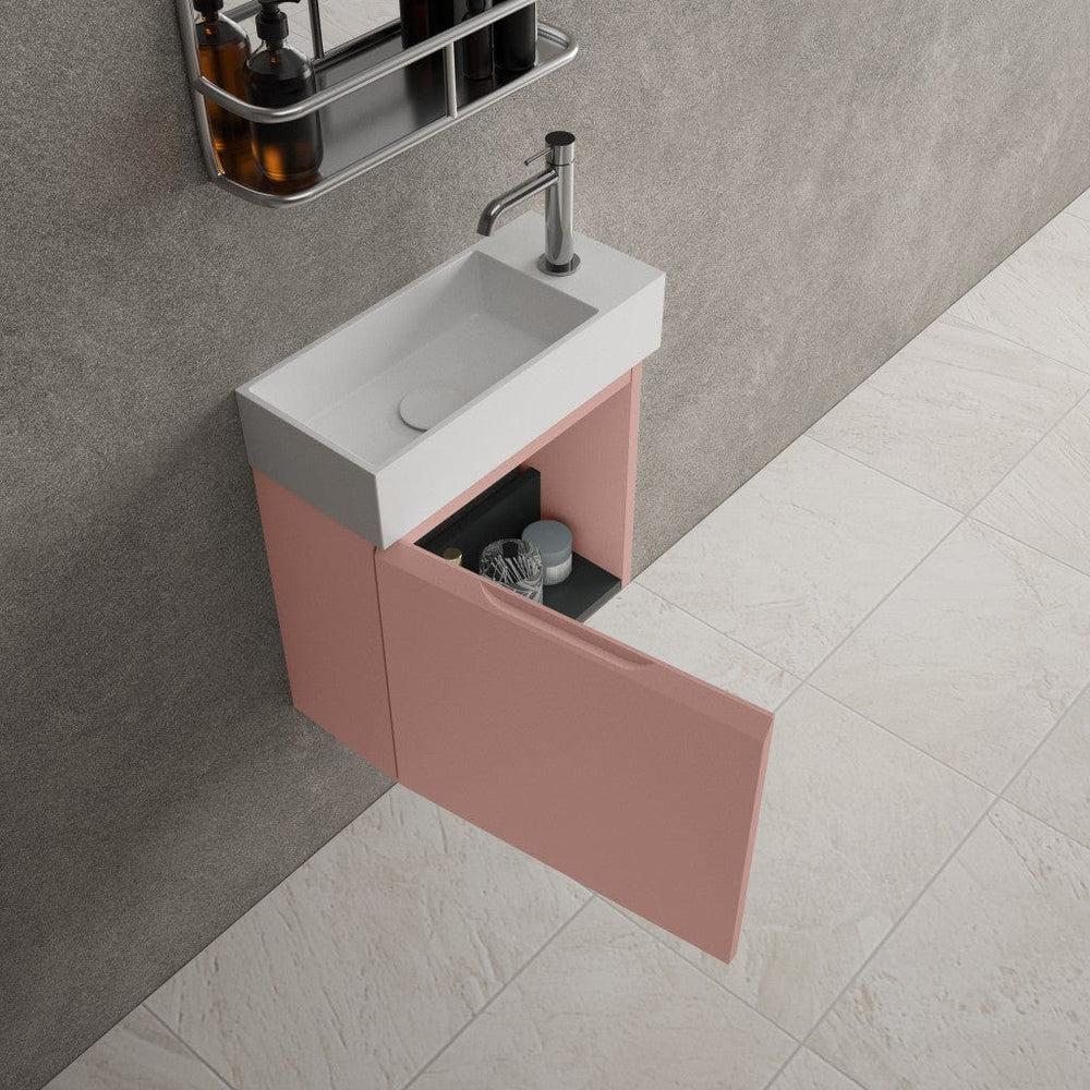 Tasca Single Door Vanity Unit With Beyondstone Basin - Matt Pink 450mm