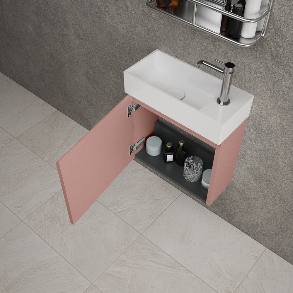 Tasca Single Door Vanity Unit With Beyondstone Basin - Matt Pink 450mm