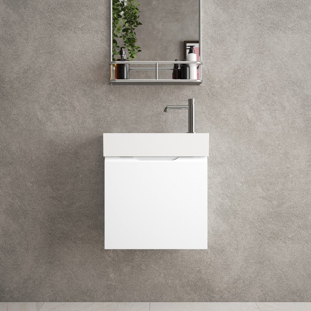 Tasca Single Door Vanity Unit With Beyondstone Basin - Matt White 450mm