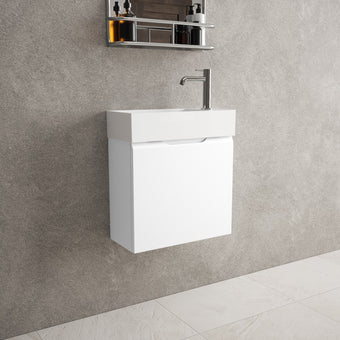 Tasca Single Door Vanity Unit With Beyondstone Basin - Matt White 450mm
