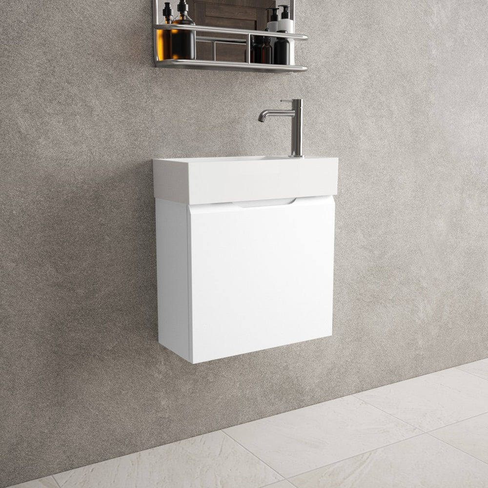 Tasca Single Door Vanity Unit With Beyondstone Basin - Matt White 450mm