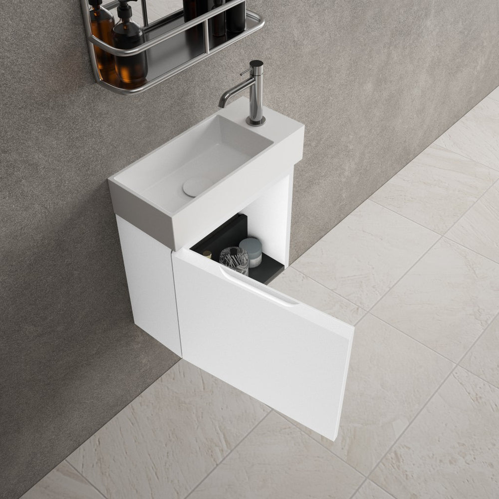 Tasca Single Door Vanity Unit With Beyondstone Basin - Matt White 450mm