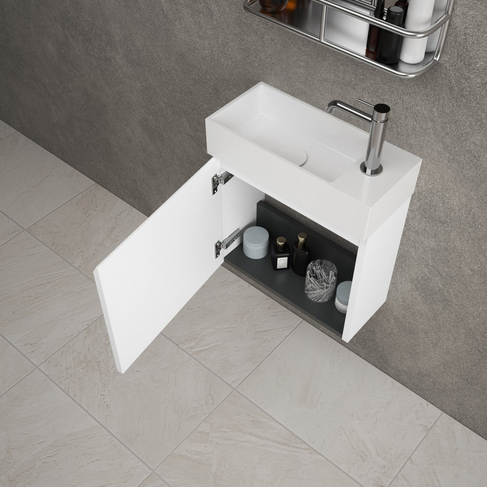 Tasca Single Door Vanity Unit With Beyondstone Basin - Matt White 450mm