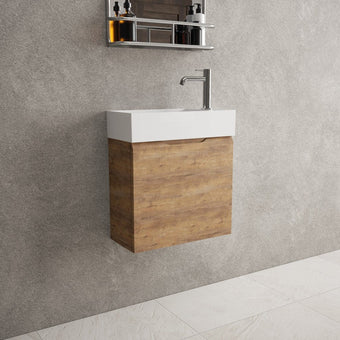 Tasca Single Door Vanity Unit With Beyondstone Basin - Oak 450mm