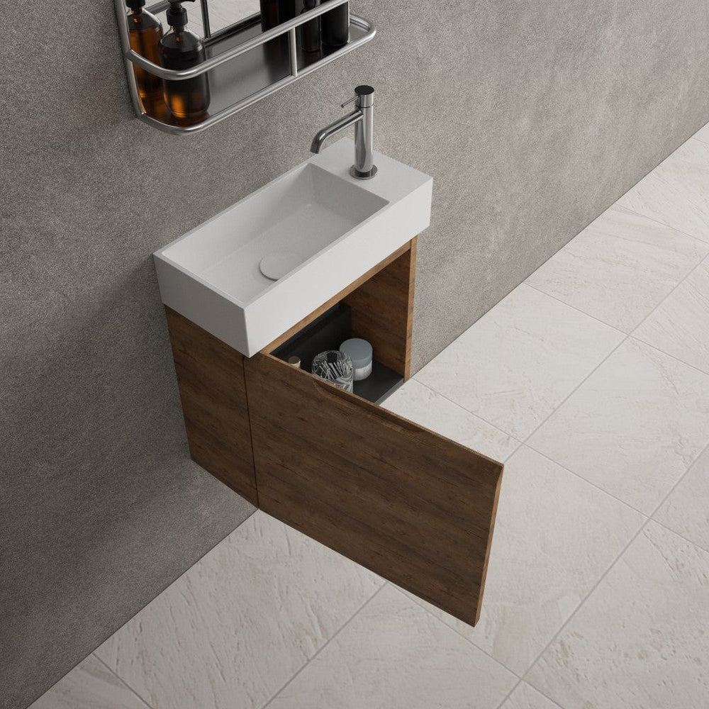 Tasca Single Door Vanity Unit With Beyondstone Basin - Oak 450mm