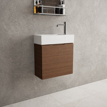 Tasca Single Door Vanity Unit With Beyondstone Basin - Walnut 450mm