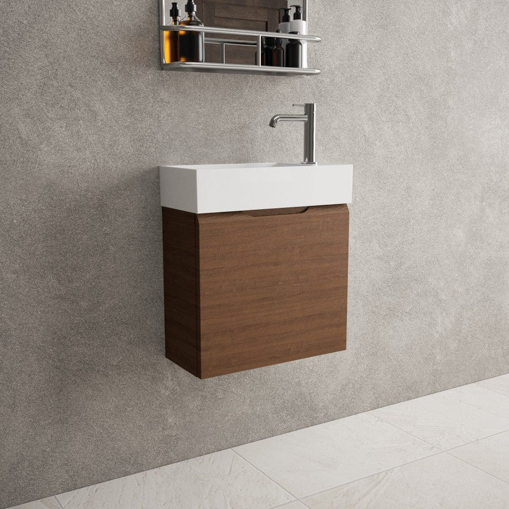 Tasca Single Door Vanity Unit With Beyondstone Basin - Walnut 450mm