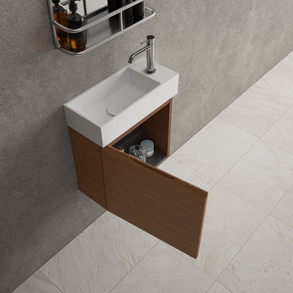 Tasca Single Door Vanity Unit With Beyondstone Basin - Walnut 450mm