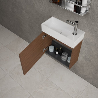 Tasca Single Door Vanity Unit With Beyondstone Basin - Walnut 450mm