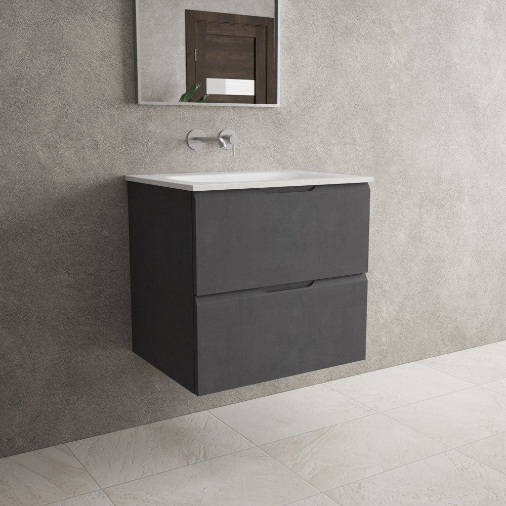 Tasca Two Drawer Vanity Unit With Beyondstone Basin - Dark Concrete 600mm