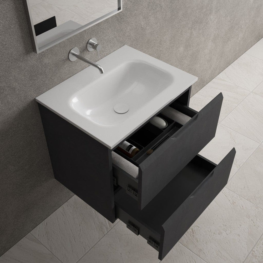 Tasca Two Drawer Vanity Unit With Beyondstone Basin - Dark Concrete 600mm