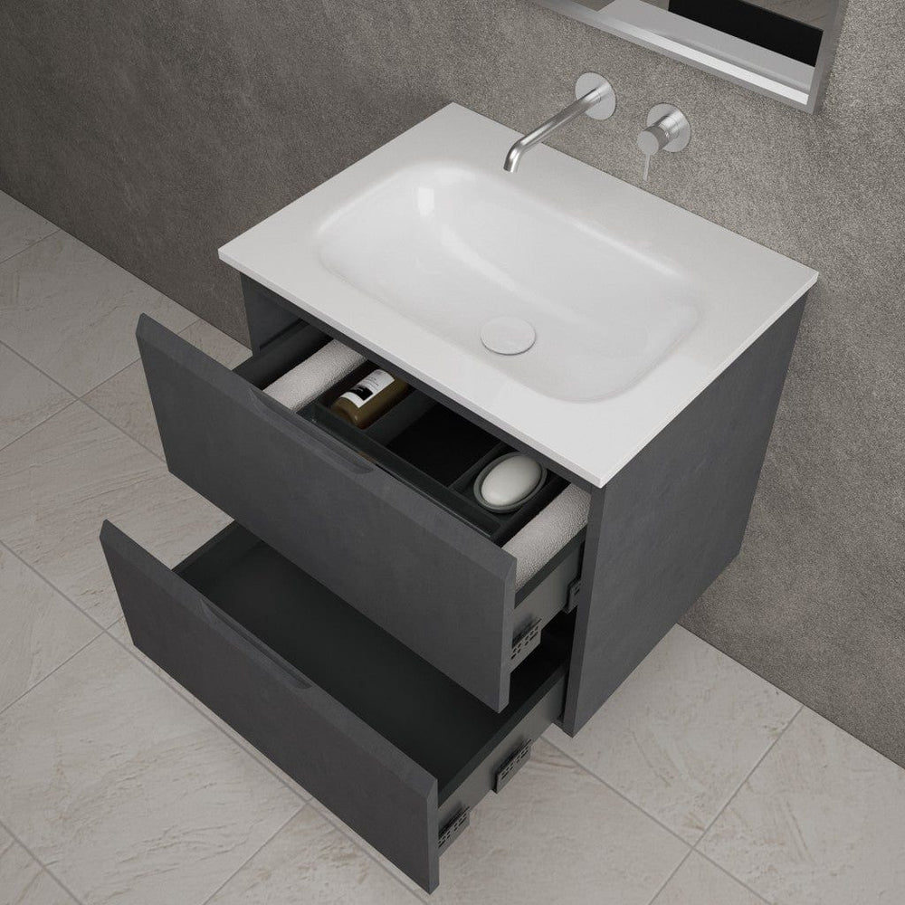 Tasca Two Drawer Vanity Unit With Beyondstone Basin - Dark Concrete 600mm