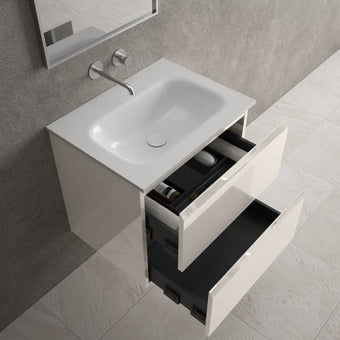 Tasca Two Drawer Vanity Unit With Beyondstone Basin - Gloss Cashmere 600mm