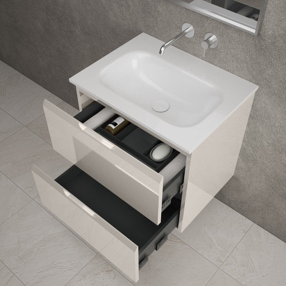 Tasca Two Drawer Vanity Unit With Beyondstone Basin - Gloss Cashmere 600mm