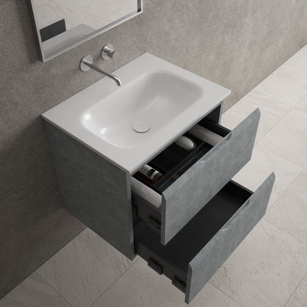Tasca Two Drawer Vanity Unit With Beyondstone Basin - Light Concrete 600mm