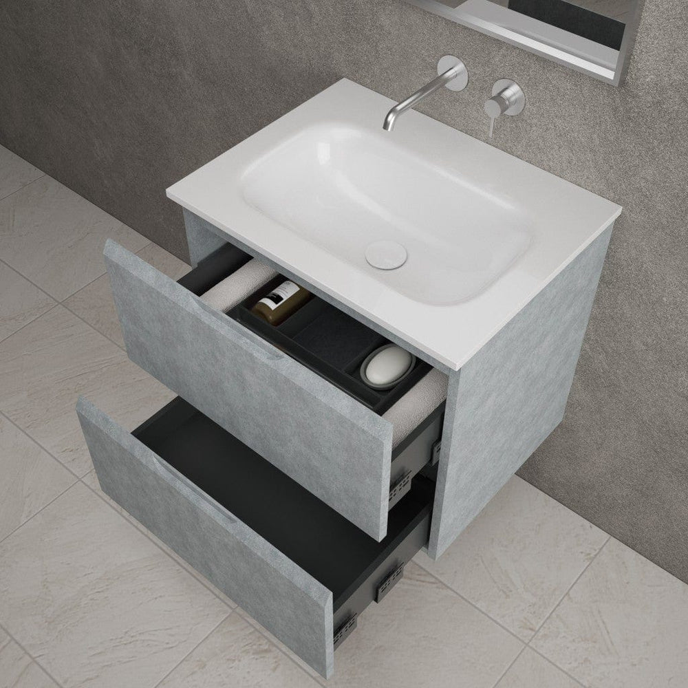 Tasca Two Drawer Vanity Unit With Beyondstone Basin - Light Concrete 600mm