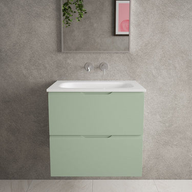 Tasca Two Drawer Vanity Unit With Beyondstone Basin - Matt Light Green 600mm