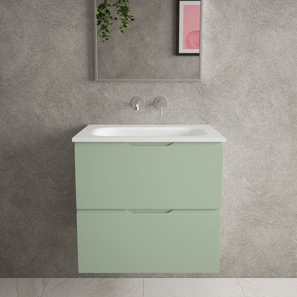 Tasca Two Drawer Vanity Unit With Beyondstone Basin - Matt Light Green 600mm