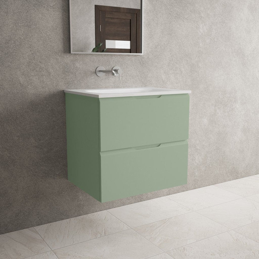 Tasca Two Drawer Vanity Unit With Beyondstone Basin - Matt Light Green 600mm